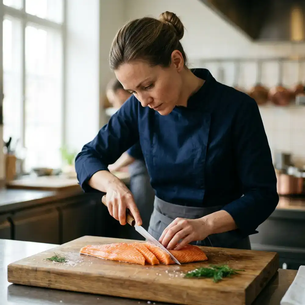 Chef preparing a fresh fillet