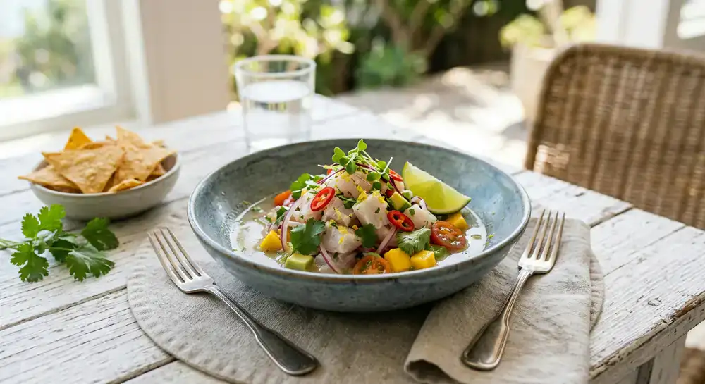Fresh citrus ceviche in a chilled bowl